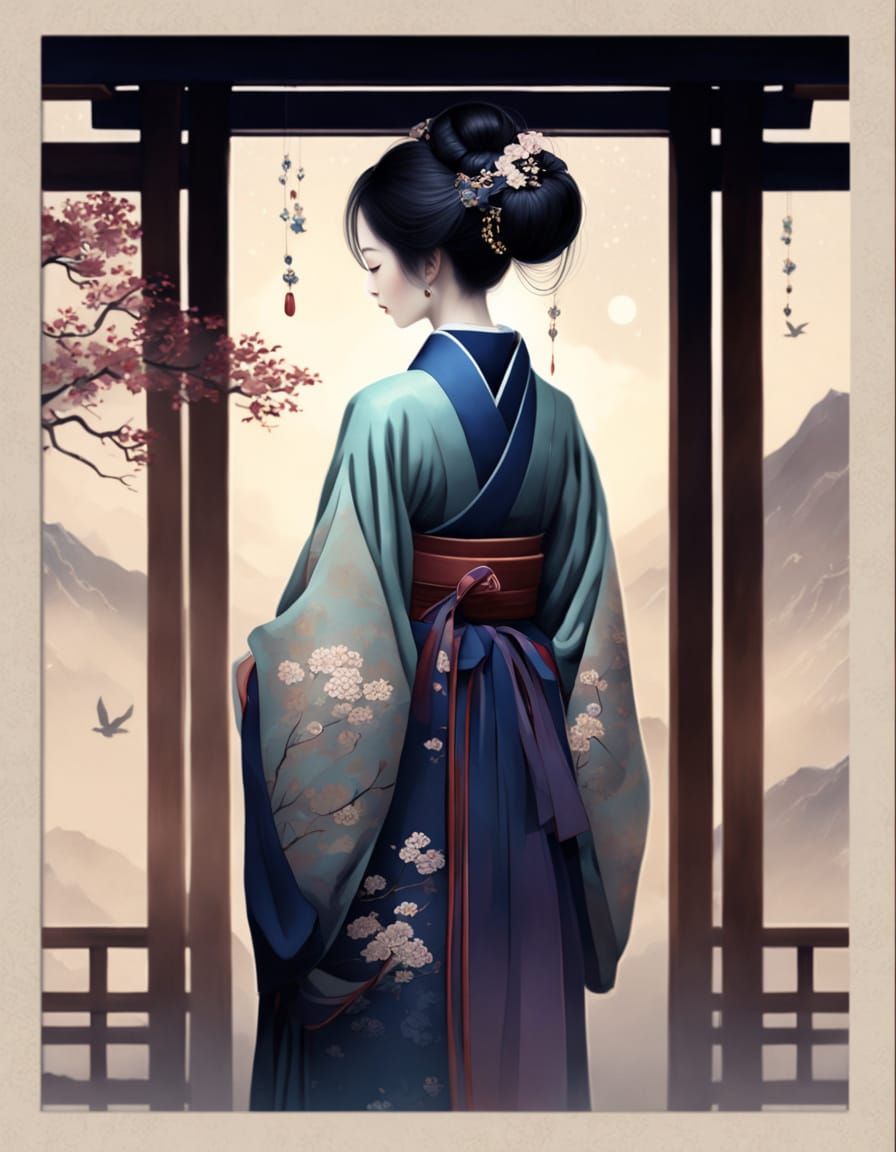 Opulent Kimono Figure in Painterly Style