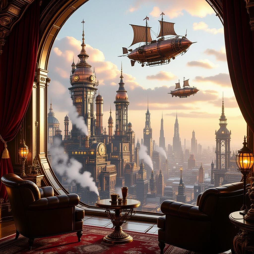Steampunk Metropolis Penthouse View