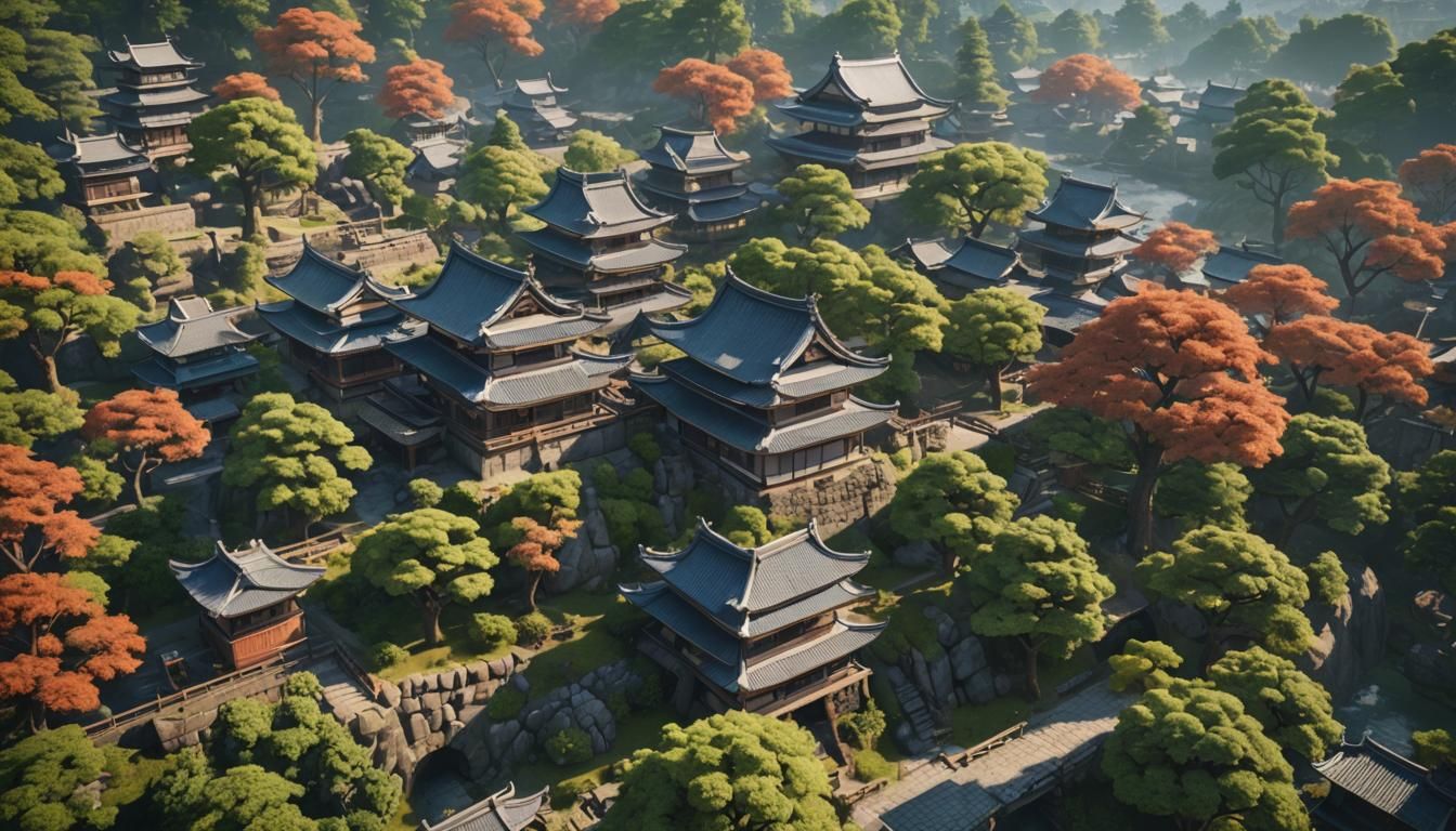 Japanese Castle Town in 3D Game Style