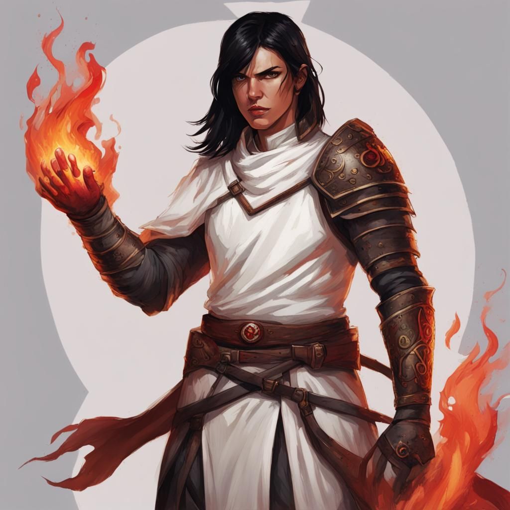 Dark Fantasy Warrior with Flaming Fist Symbol