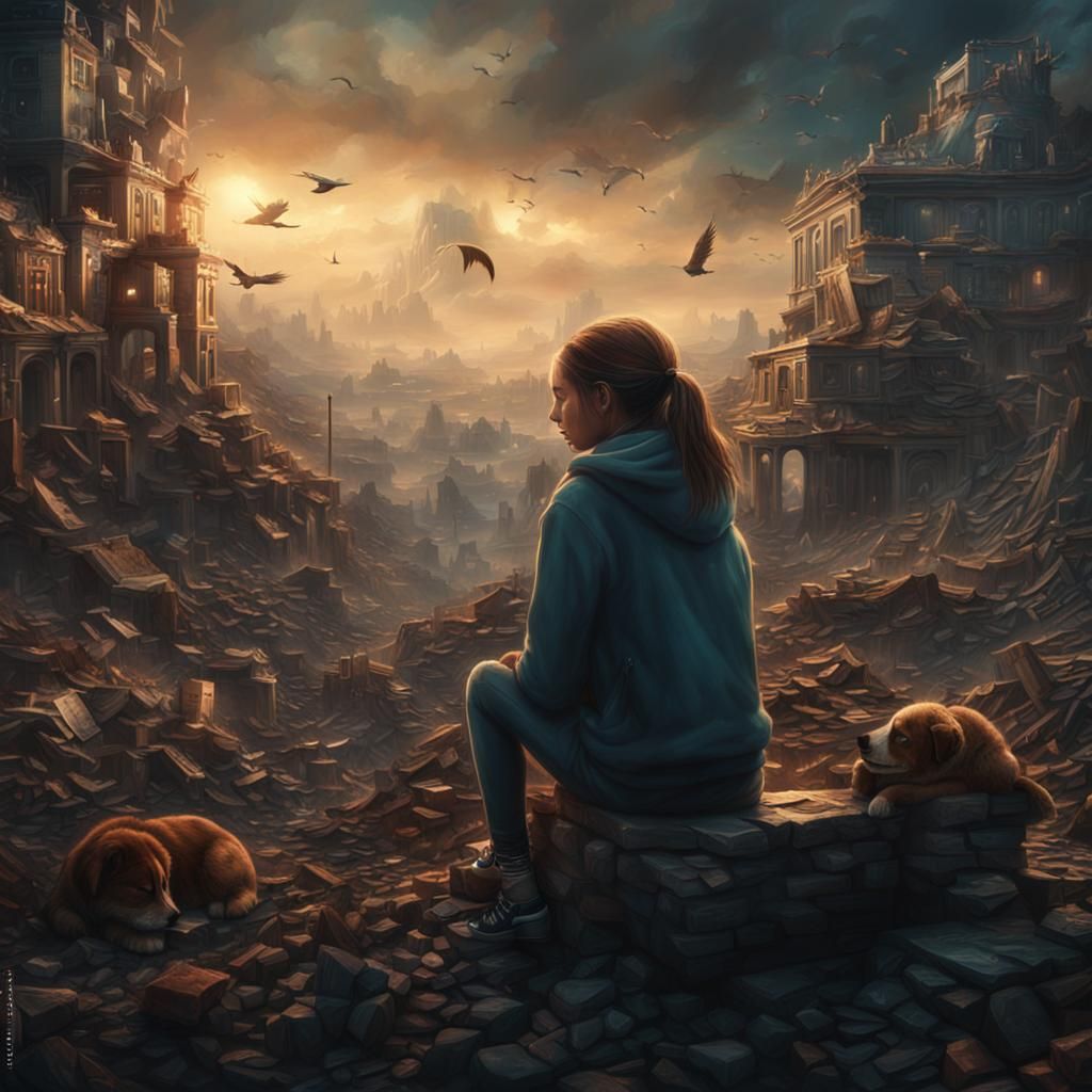 Grieving Girl's Loss: Dramatic Digital Painting