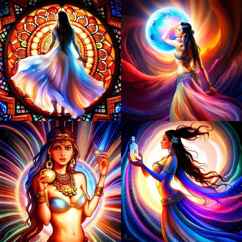 Ethereal Belly Dancer in Ornate Glass Bottle