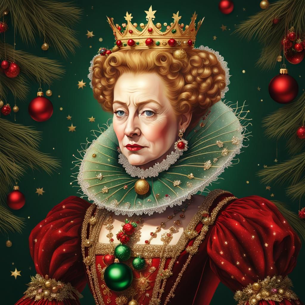 Queen Elizabeth I Christmas Portrait in Hyperrealistic Style