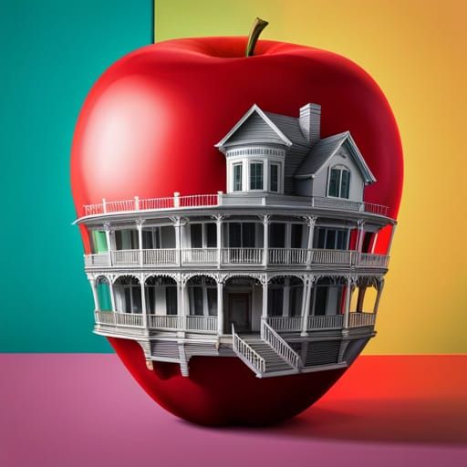 Hyperrealistic Candy Apple House in Vibrant Colors