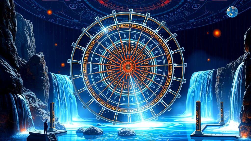 Majestic Celestial Waterwheel in Harmony with Nature