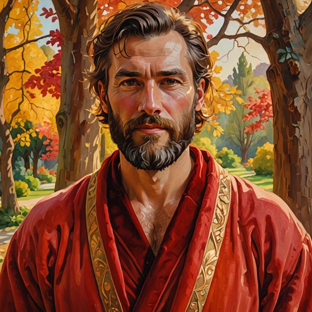 Man in Paradise Garden as Expressionist Oil Painting