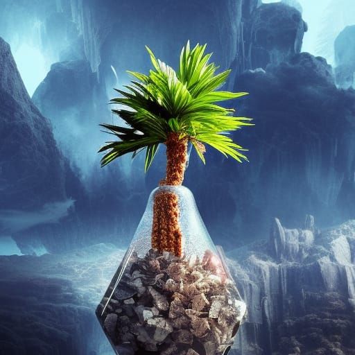 Palm Tree Trapped Inside Crystal Bottle