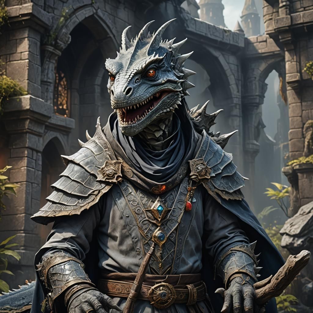 Lizardfolk Wizard Portrait in Detailed Fantasy Art