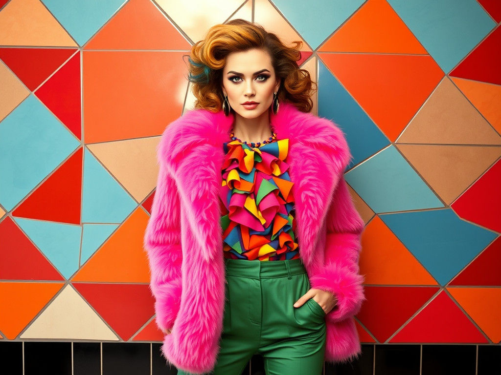 Bold Woman in Pink Fur, Pop Art Style