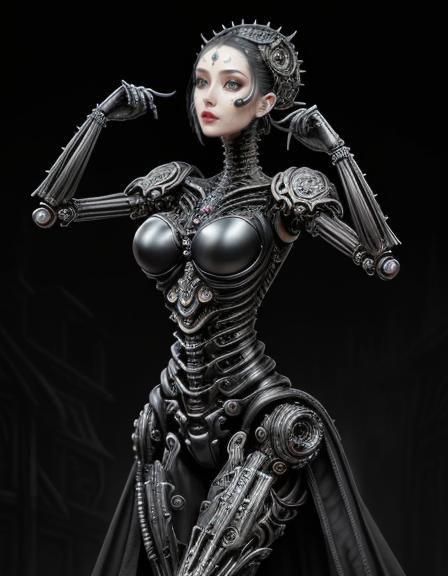 Biomechanical Alien Portrait: A Monochromatic Masterpiece