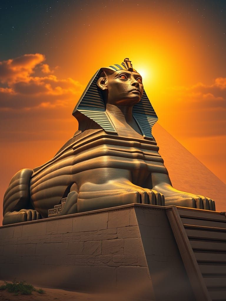 Sahara Sphinx Under Starlit Sky in Hyperrealistic Style