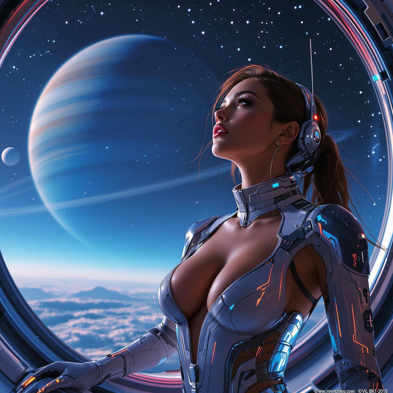 Glamorous Space Cadet Under Starry Alien Skies