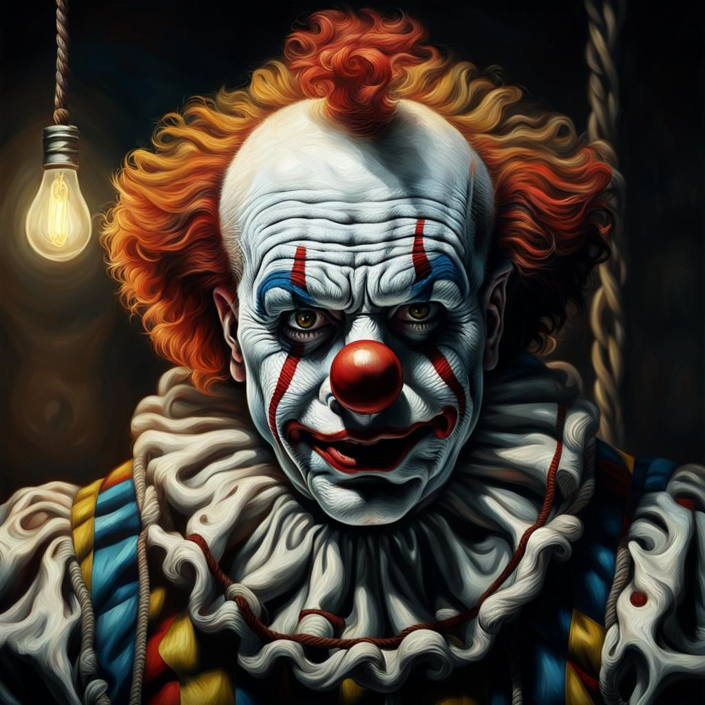 Sad Clown Paints Noose: Chiaroscuro Portrait