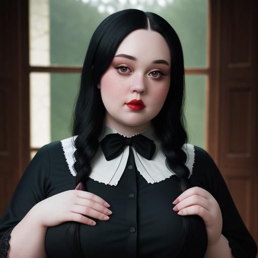 Plus-Size Wednesday Addams Portrait in Dark Mansion