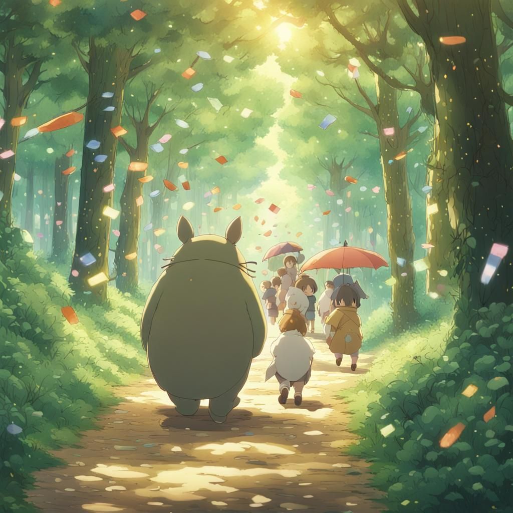 Animal Parade in Forest: Studio Ghibli Anime