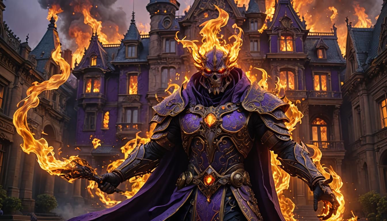 Burning Mansion Dark Fantasy Spirit in Volumetric Lighting