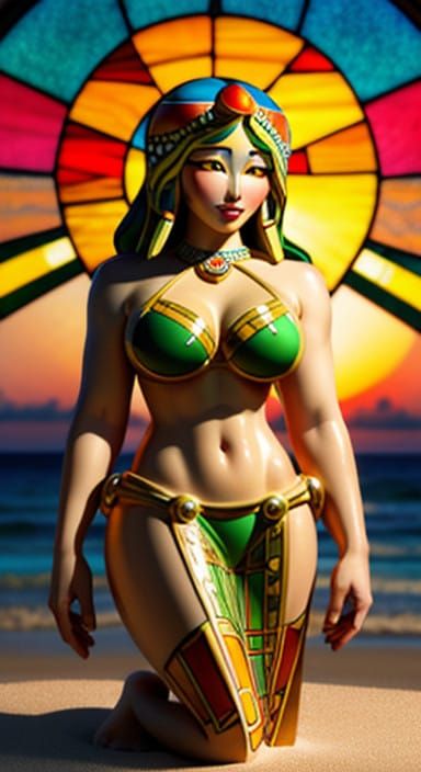 Elegant Art Deco Matryoshka Piggy Bank Bikini Amidst Beach C...