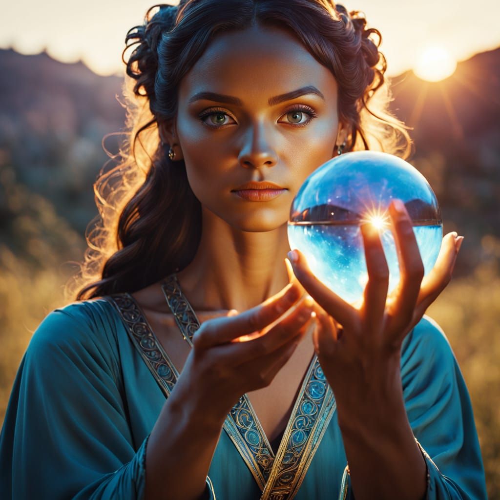 Goddess Holding a Glowing Crystal Ball