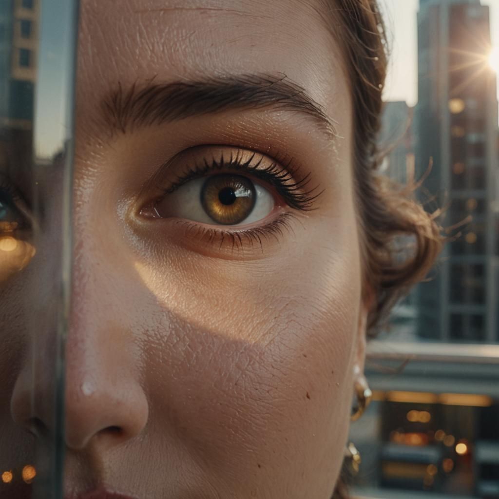 Surrealistic Portrait of a Gigantic Woman's Eye in Warm, Gol...