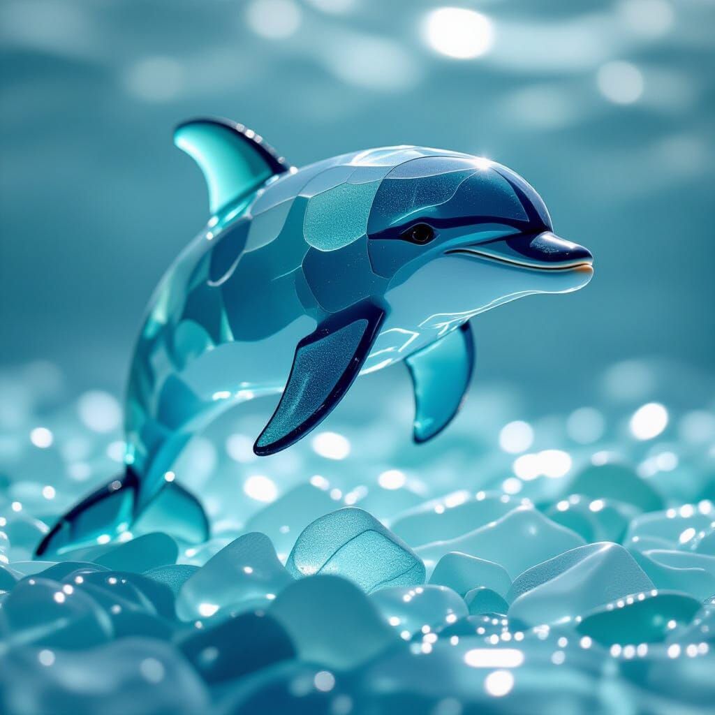 Hyperrealistic Frosted Sea Glass Dolphin Sculpture