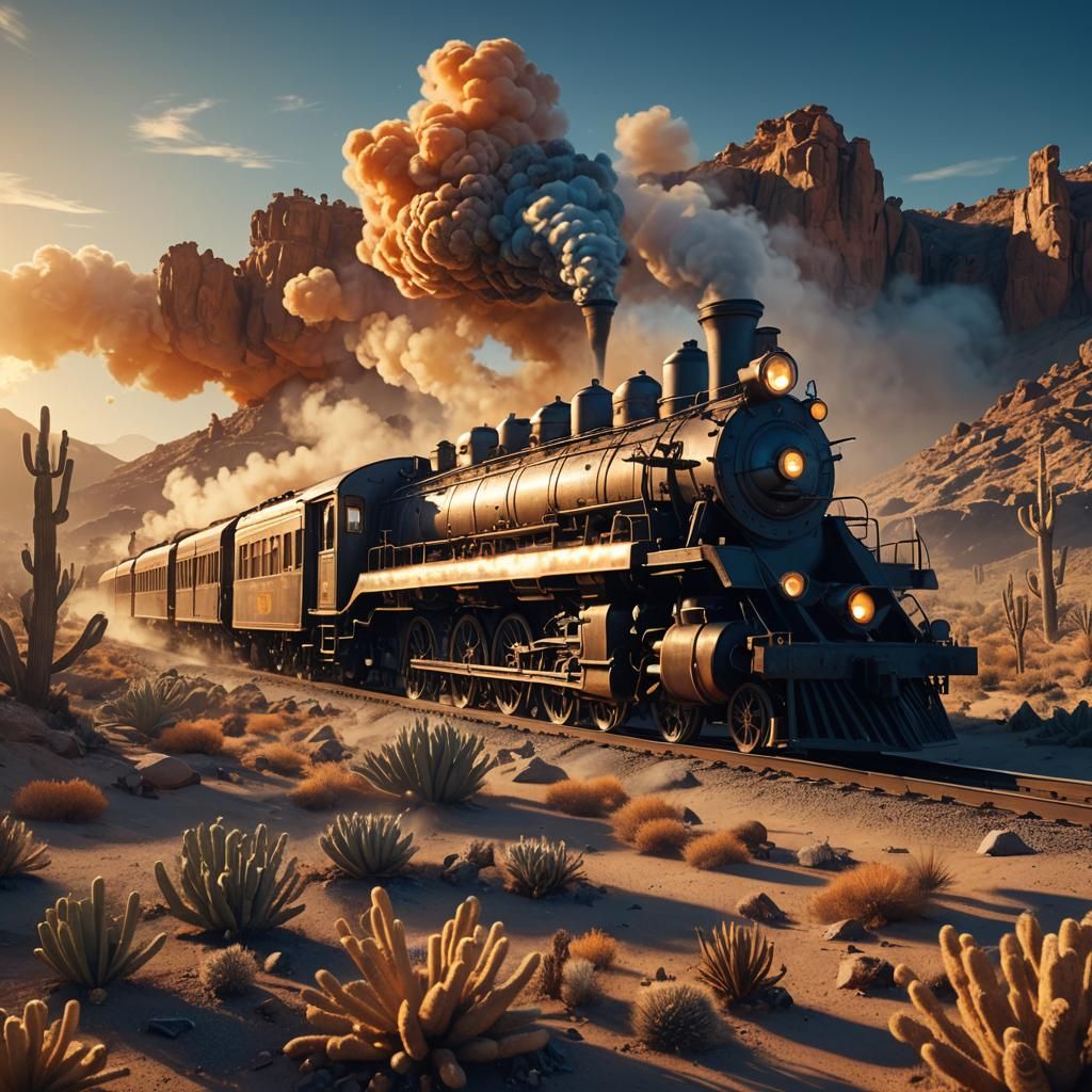 Surreal Steam Train in Desert Dreamscape