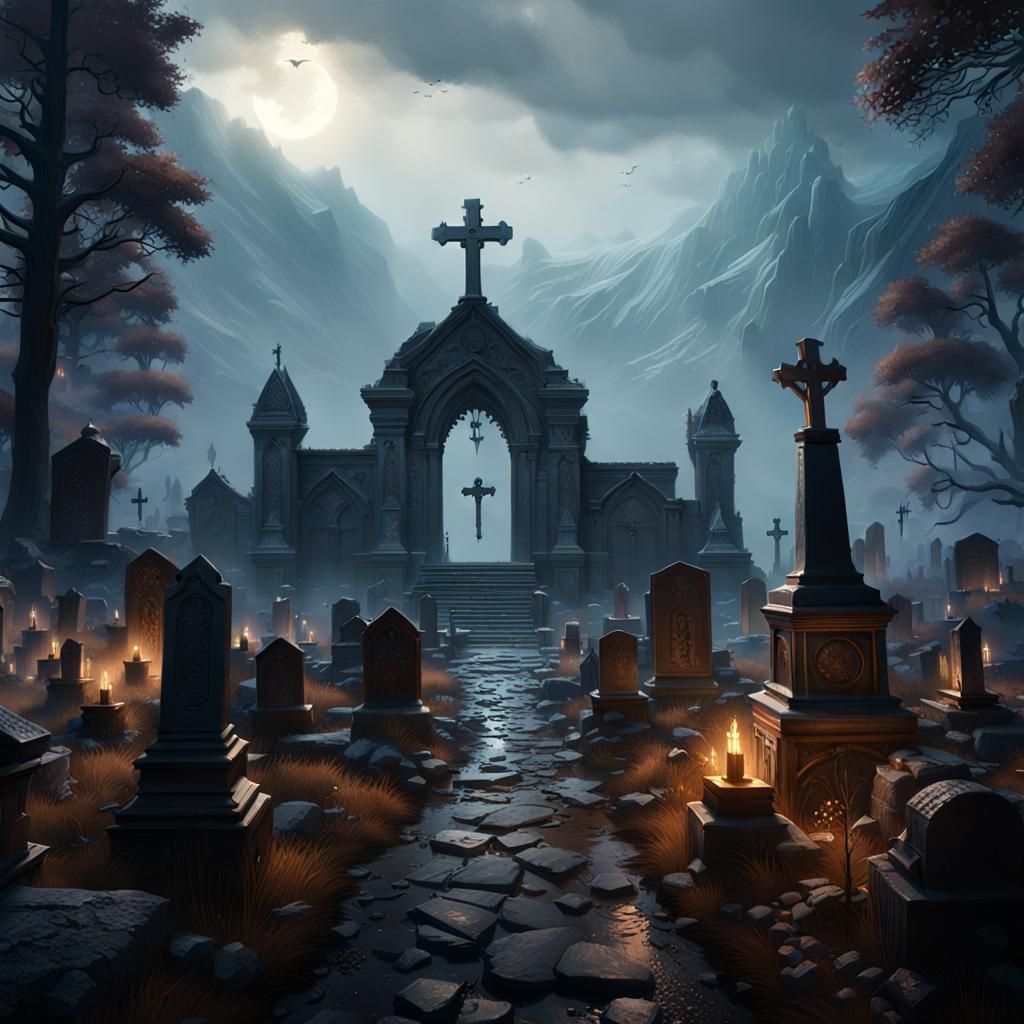 Mountain Graveyard in Dark Fantasy Style