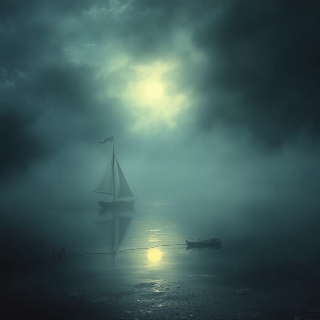 Misty Moonlit Lake in Romantic Style