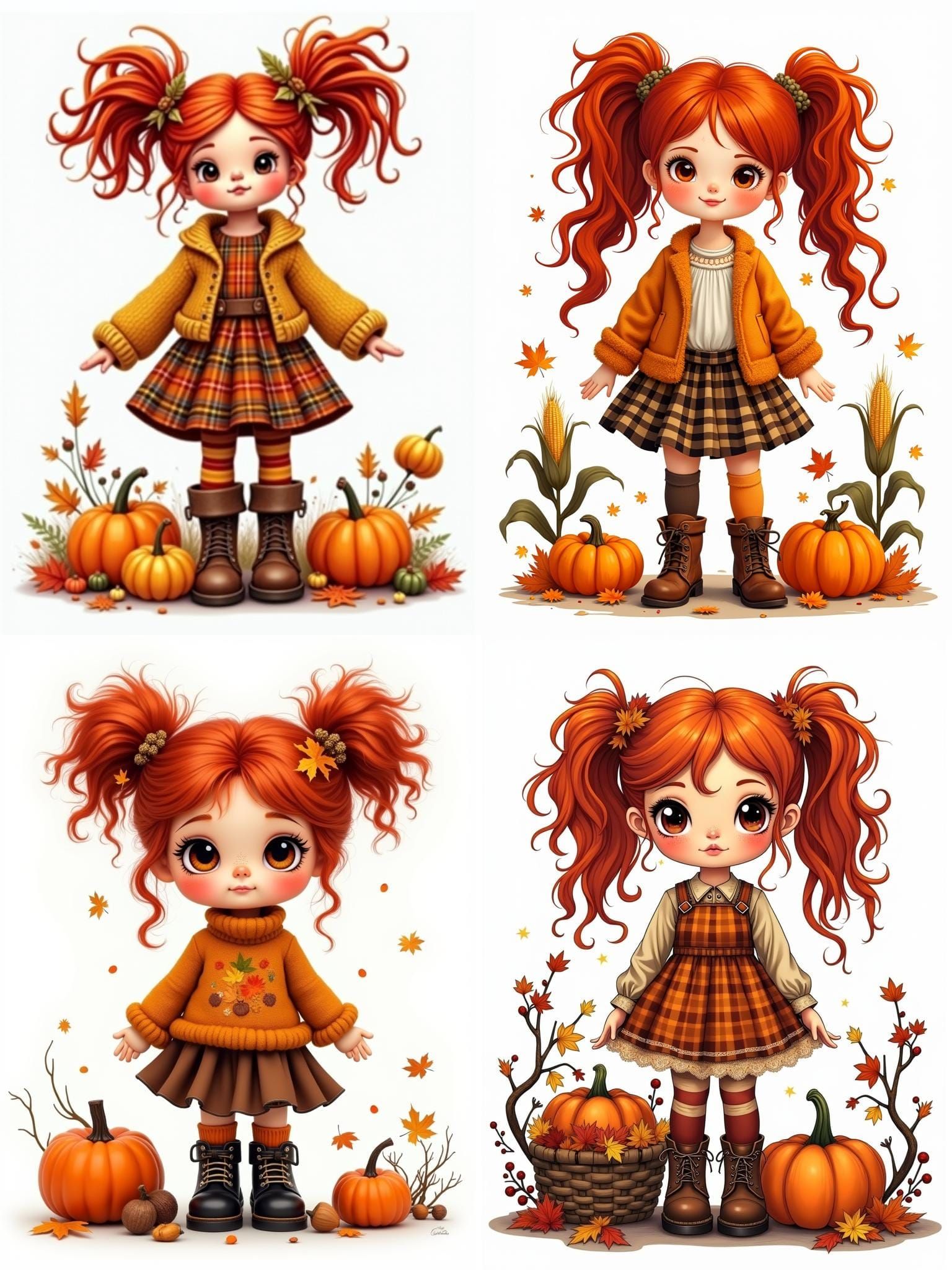 Whimsical Autumn Cupie Doll in Comic Book Art