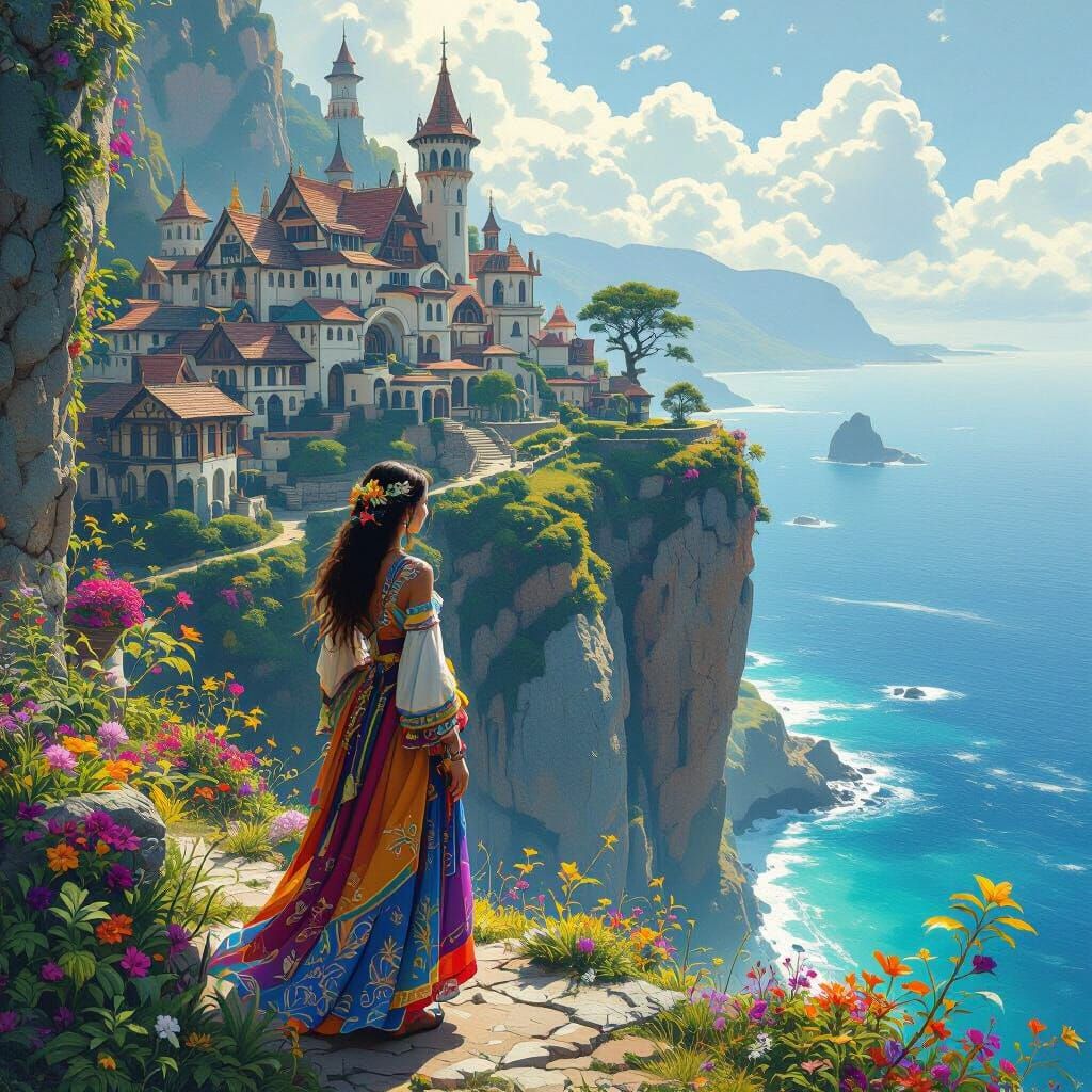 Ethereal Woman in Dreamlike Landscape, Inspired by Loish