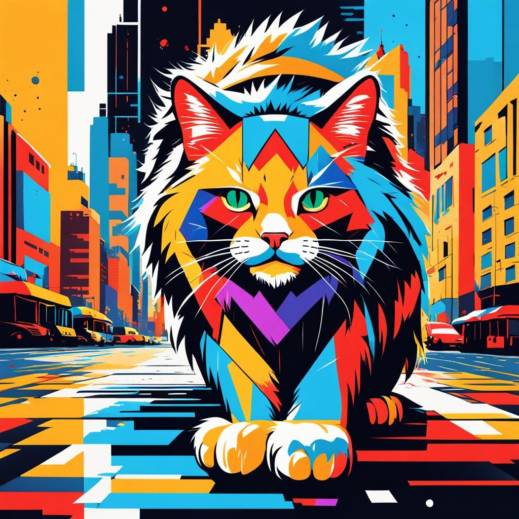 Majestic Cat in New York City Pop Art
