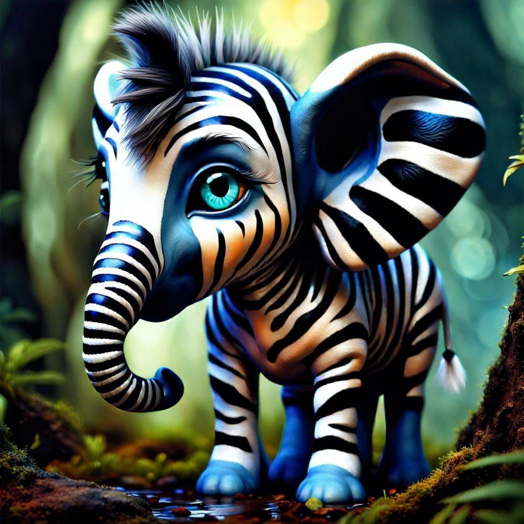Enchanted Zebraphant in a Dark Fantasy Forest