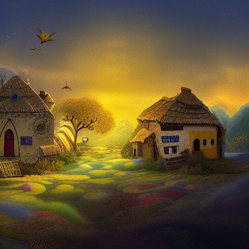 Detailed Matte Painting of Village with Fractals
