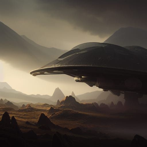 Alien Spacecraft Landing: Dark Fantasy Concept Art