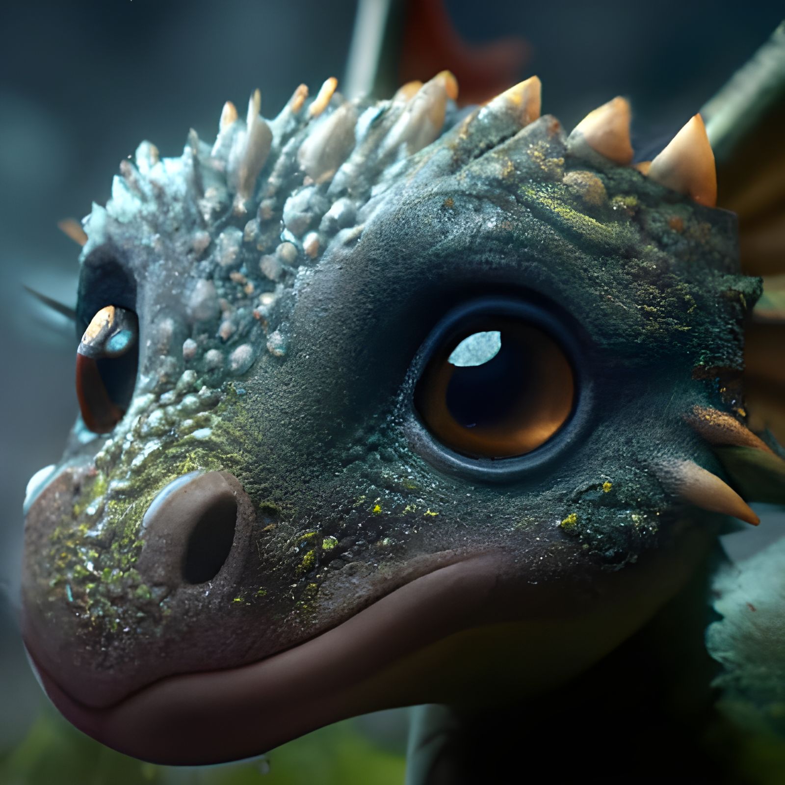Cute cudly baby dragon, hyperdetailed, Close-up portrait, a masterpiece, 8k resolution, dark fantasy concept art, by Gre...
