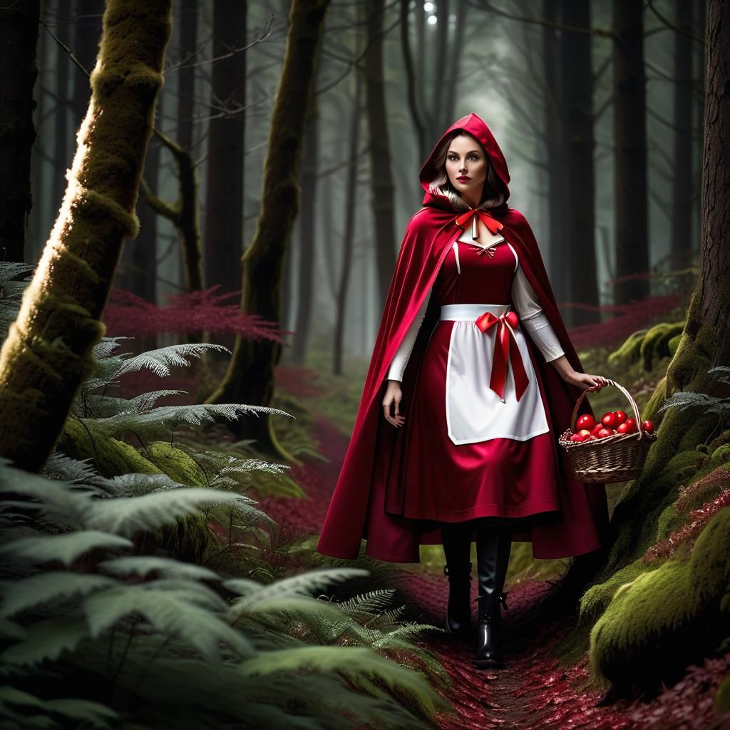 Red Riding Hood in Dark Magical Forest