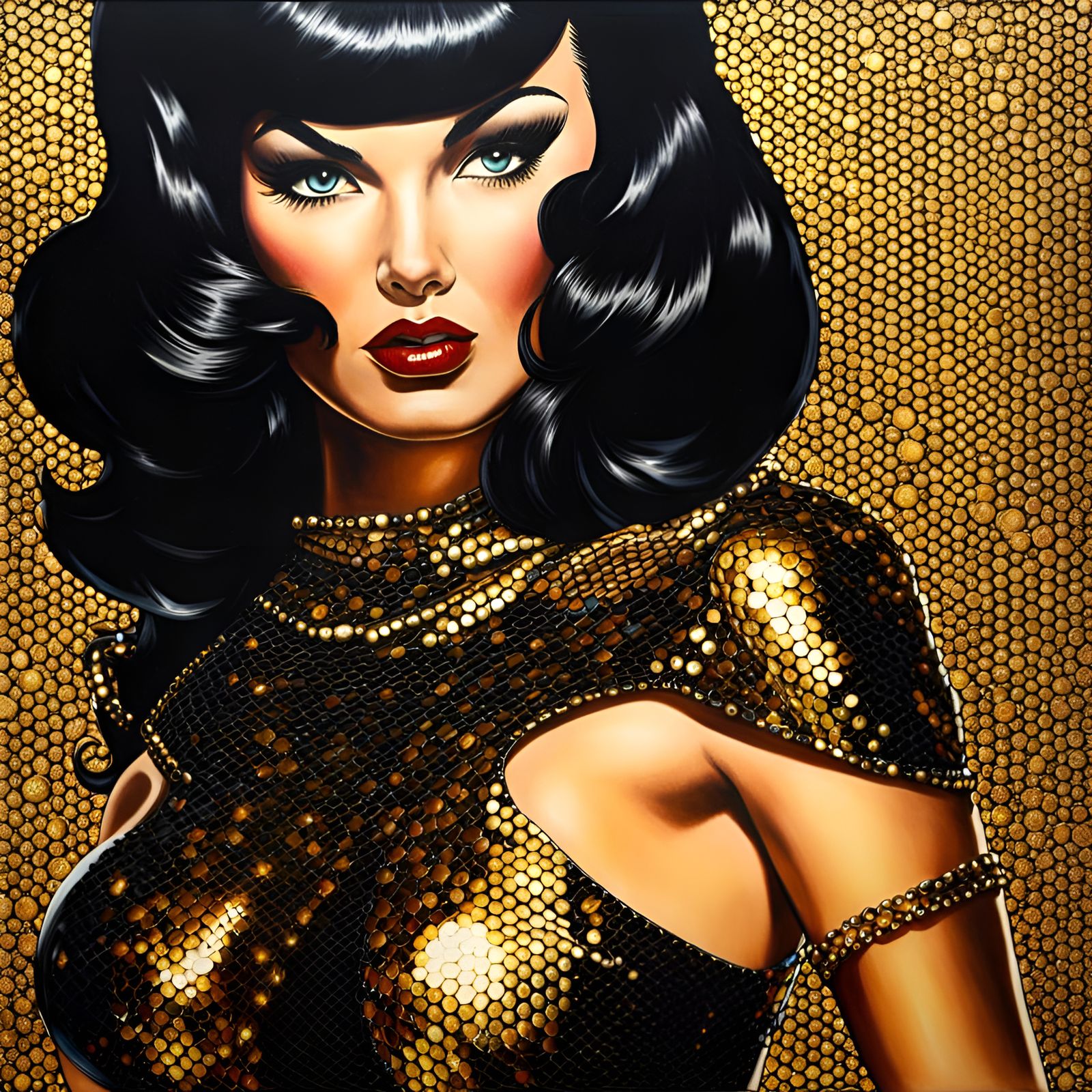 Bettie Page in Chainmail, Cartoon Realism Style