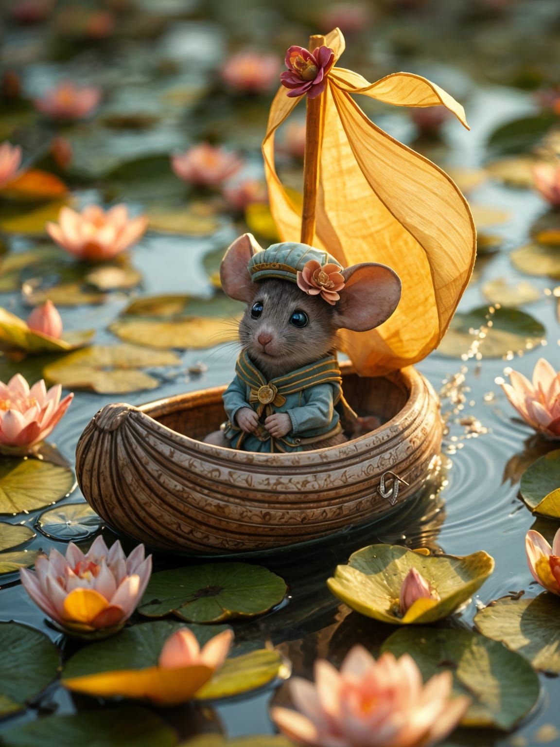 Mouse in Nutshell Sails on Pond: 3D Character Design