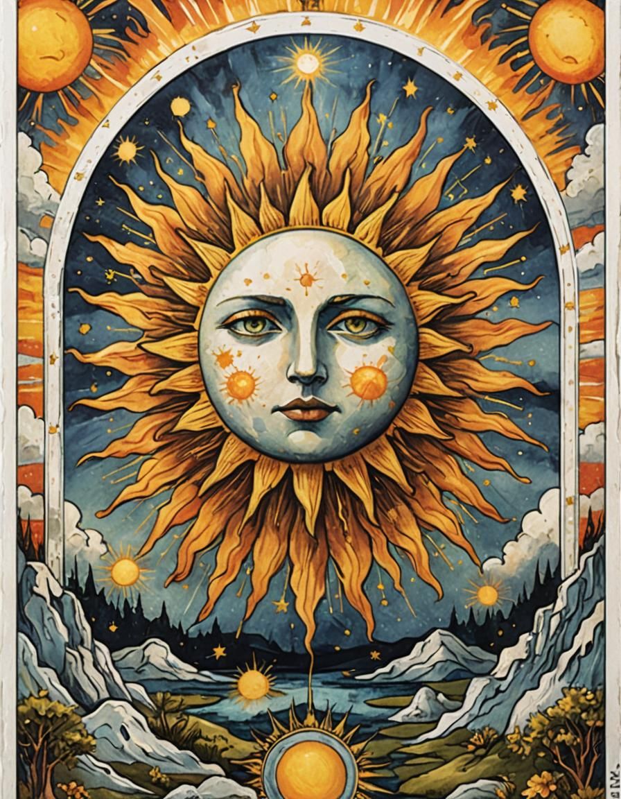 The Sun Tarot Card in Surreal Style