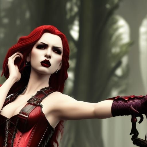 Celtic Vampire Woman with Ruby Red Lips