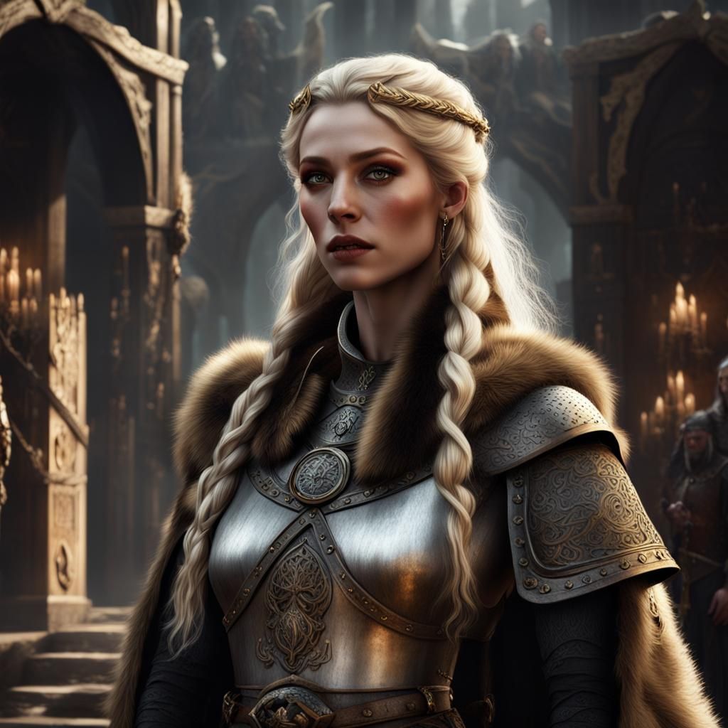 Beautiful Viking Woman with Armor and Fur Cloak