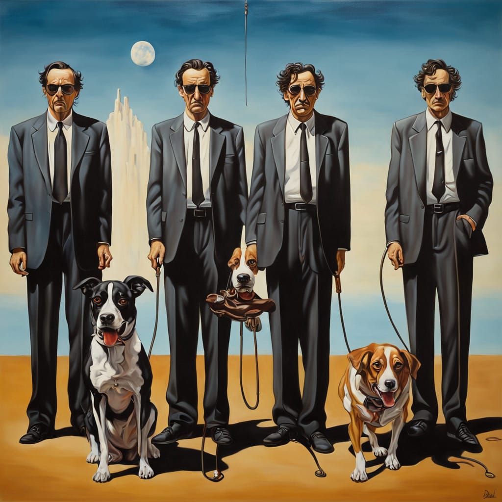 Surreal Reservoir Dogs Scene with Melting Oil on Canvas