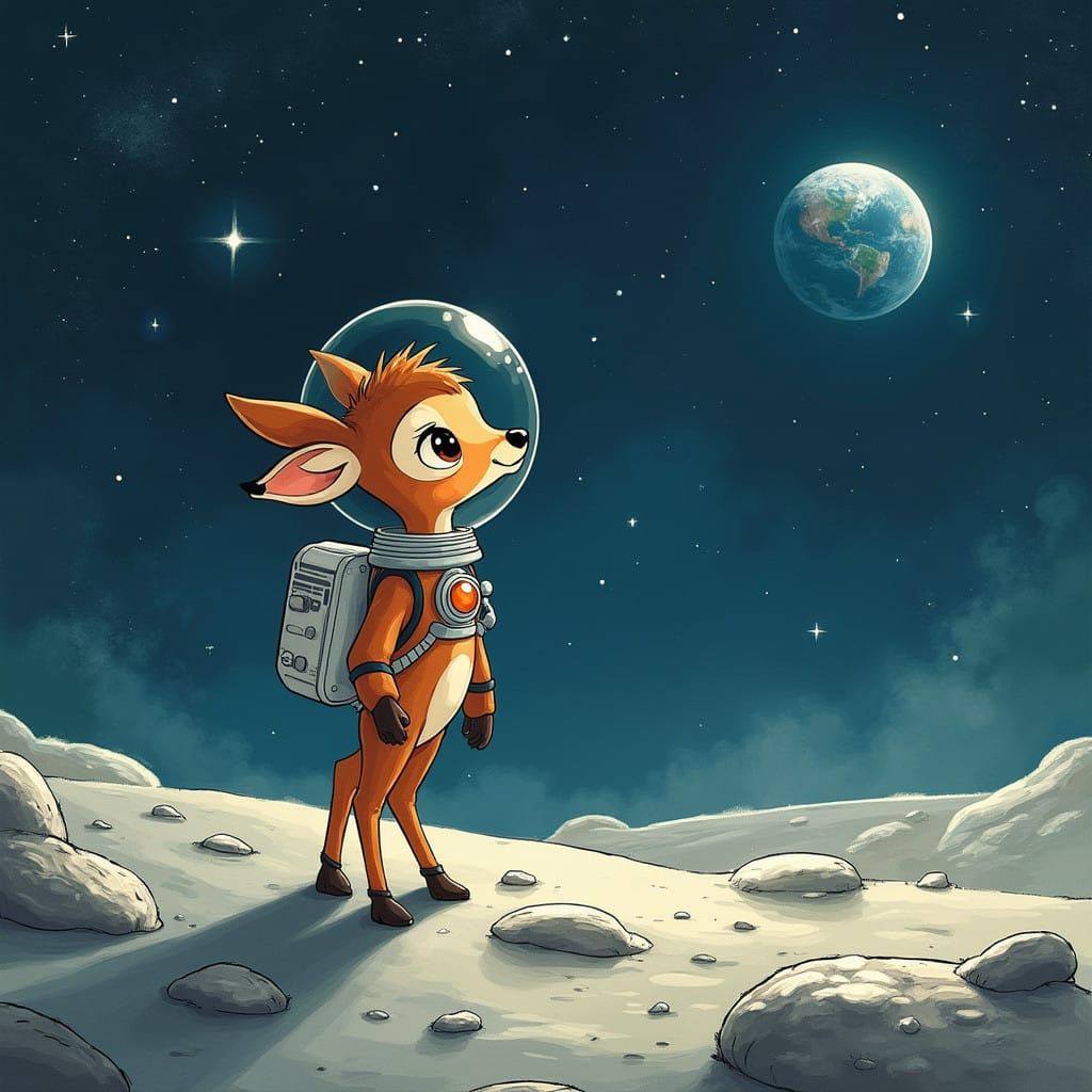 A Whimsical Lunar Encounter: Bambi in Space