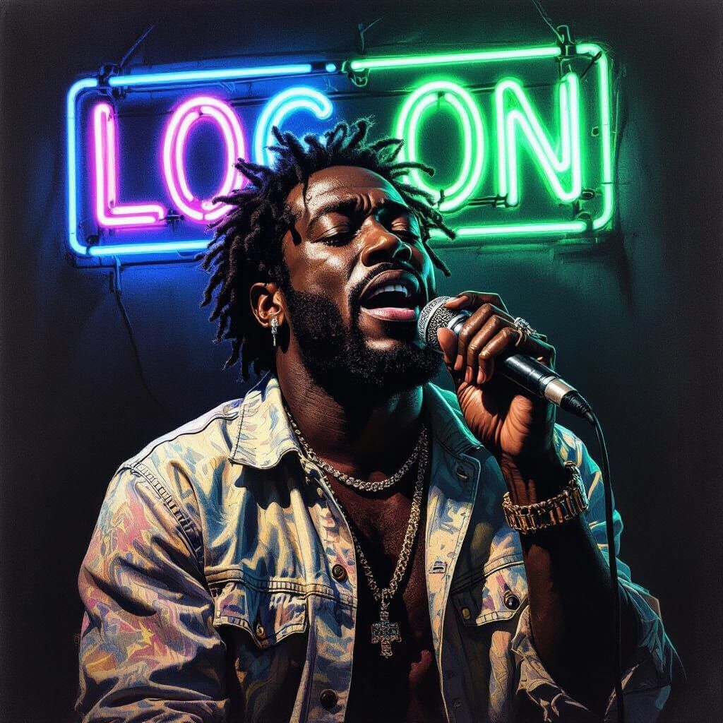 Elephant Man Singing Blues in Neon Light