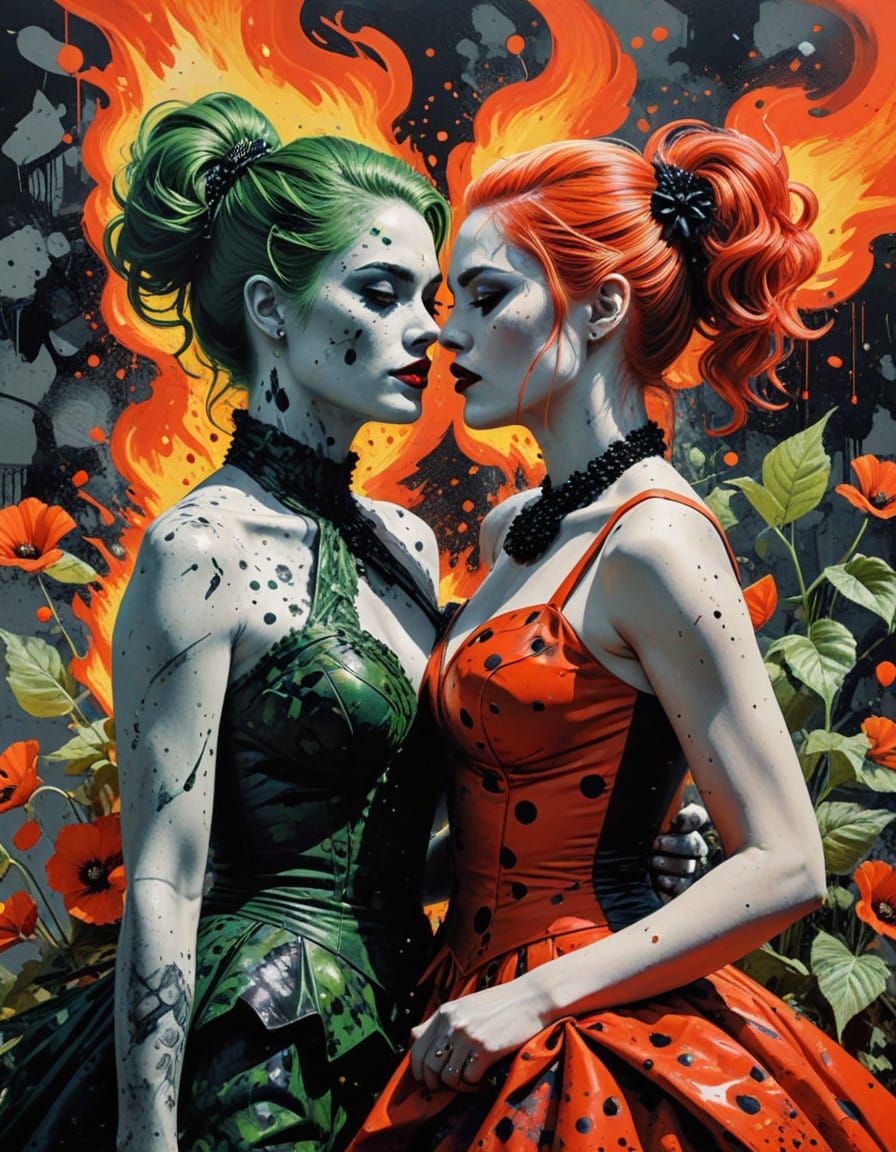 Harley Quinn and Poison Ivy's Pop Art Wedding in Flames