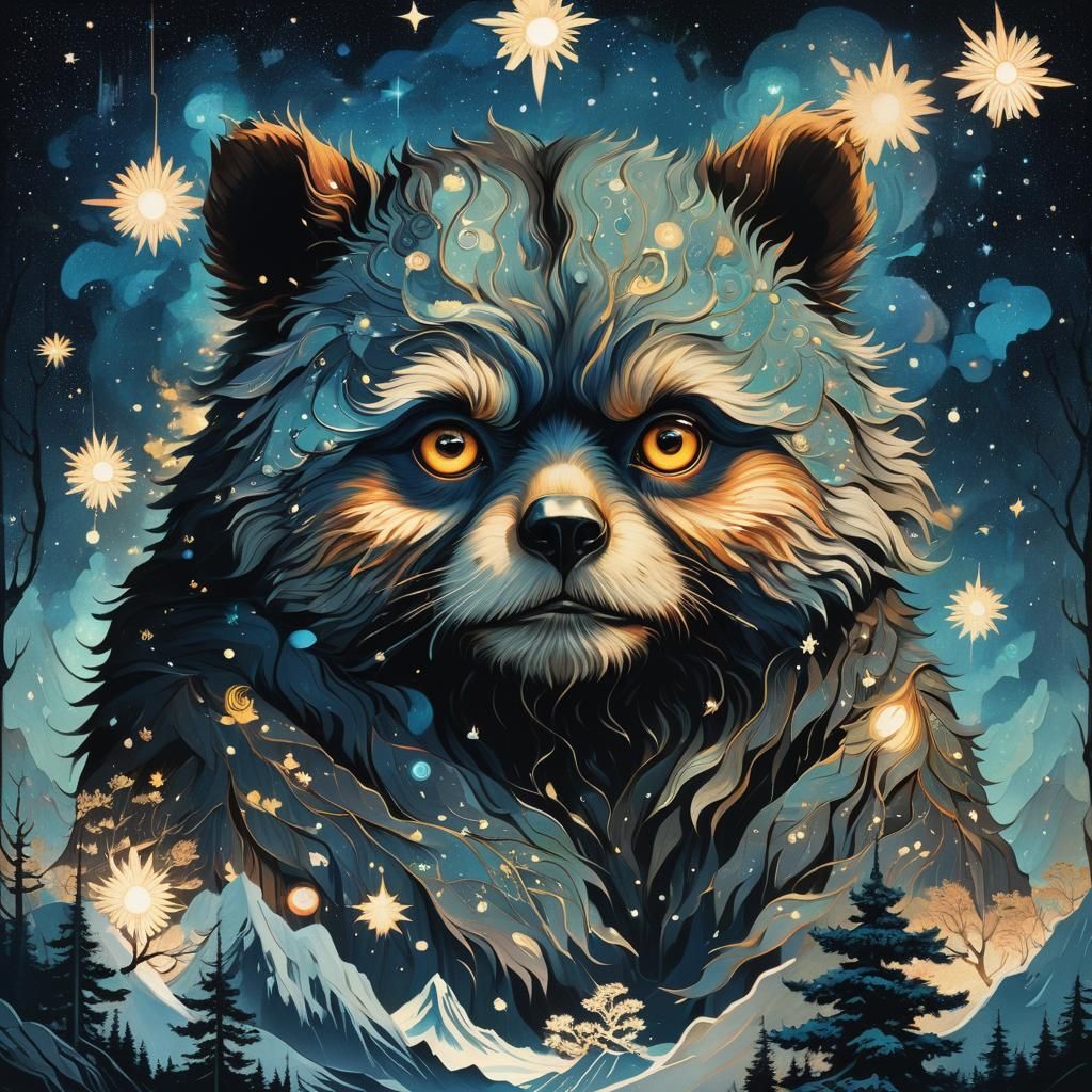 Ewok Under Starry Sky: Fantasy Illustration