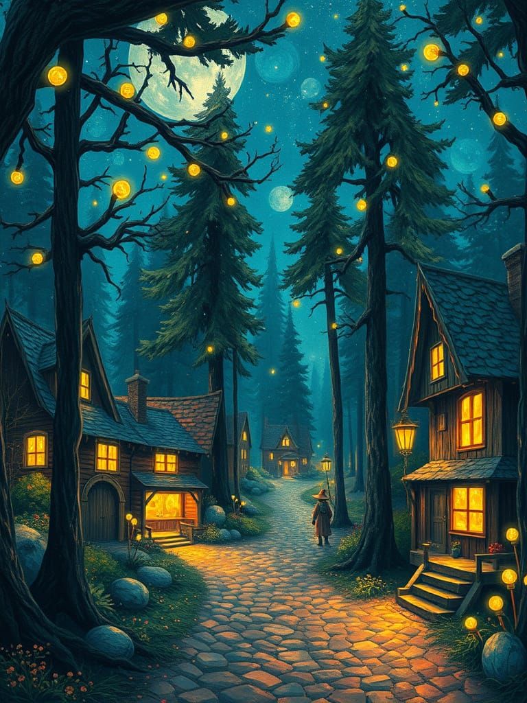 Village in Whimsical Mystical Forest