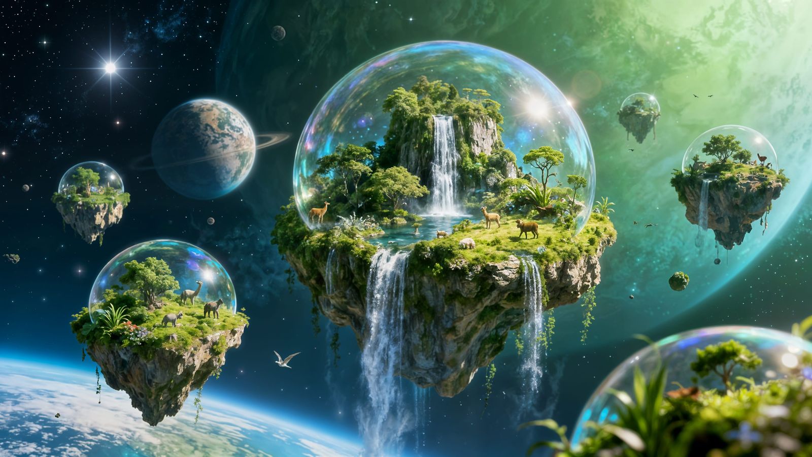 Floating Island Archipelago in Zero Gravity