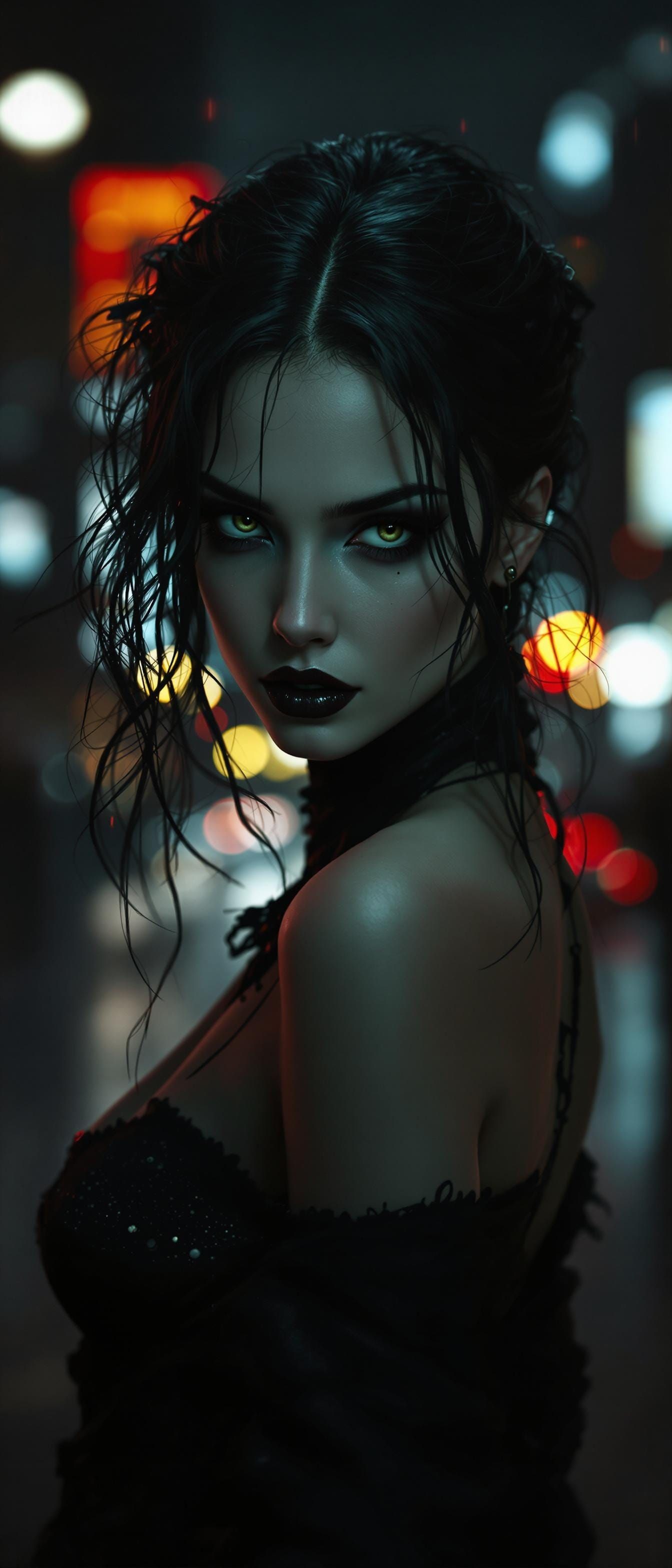 Ethereal City Vampire in Dark Noir Aesthetic