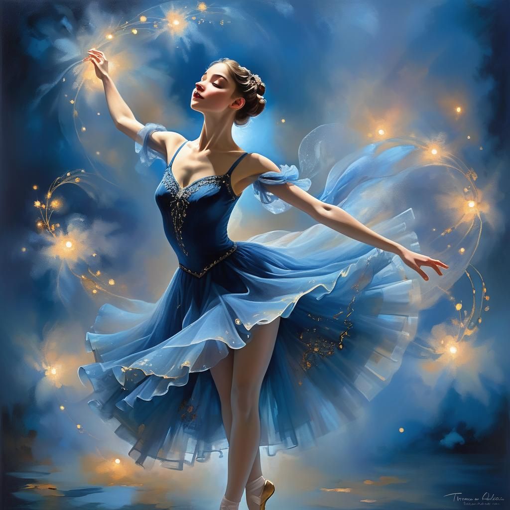 Ballerina in Blue: Ethereal Fantasy Concept Art