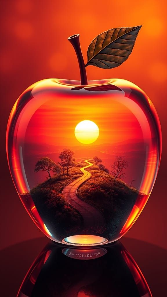 Glass Apple in Sunset Landscape